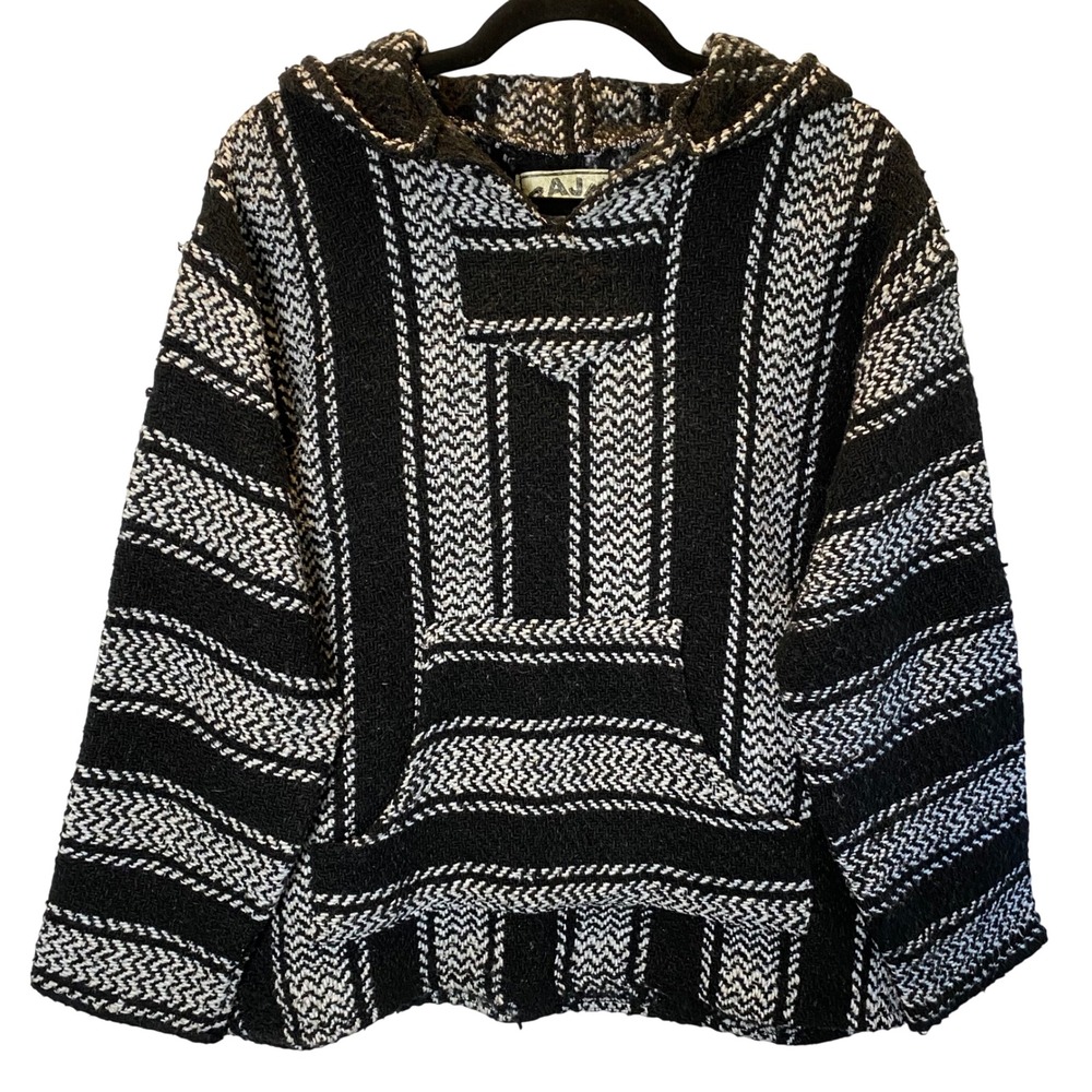 Baja Joe Mexican Baja Poncho Hoodie‎ Size Small Pullover Surfer Hippie Drug Rug
